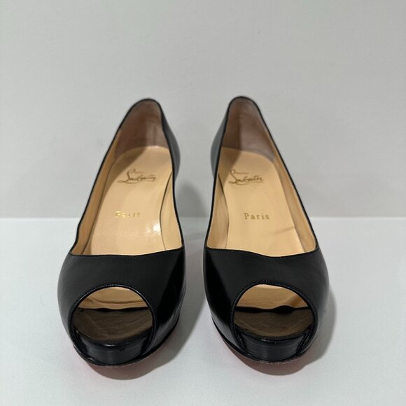 Christian Louboutin Black Leather Platform Peep Toe Heels Pumps Size 38.5 - Picture 3 of 16